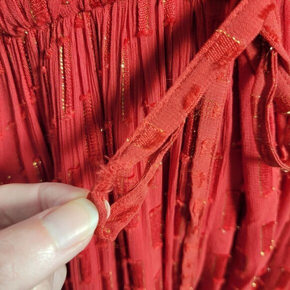 Anthropologie Women's Allene Shimmer Maxi Dress W/ Gold Metallic in Red Size XXS - Picture 3 of 14